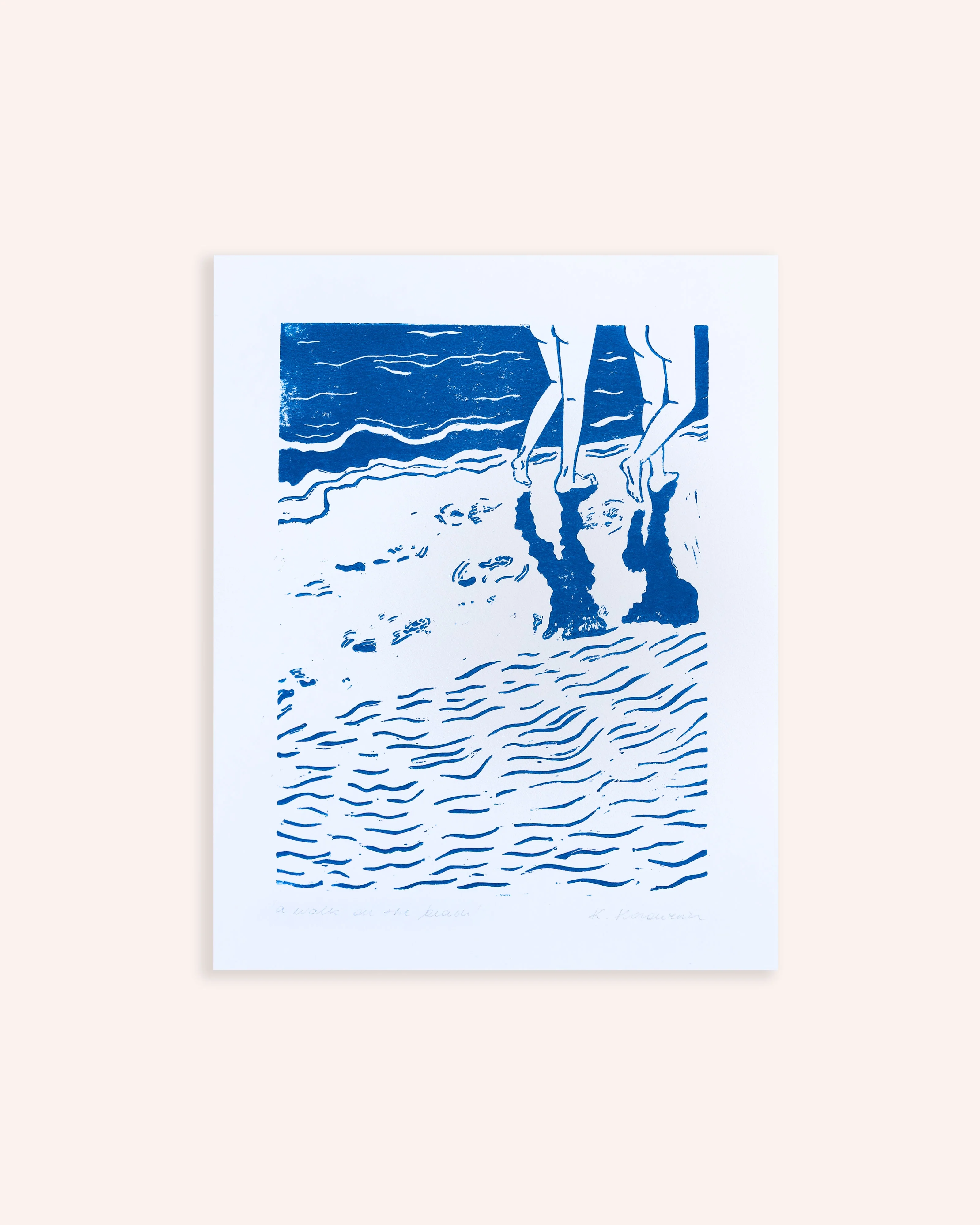 A Walk on the Beach Lino Print