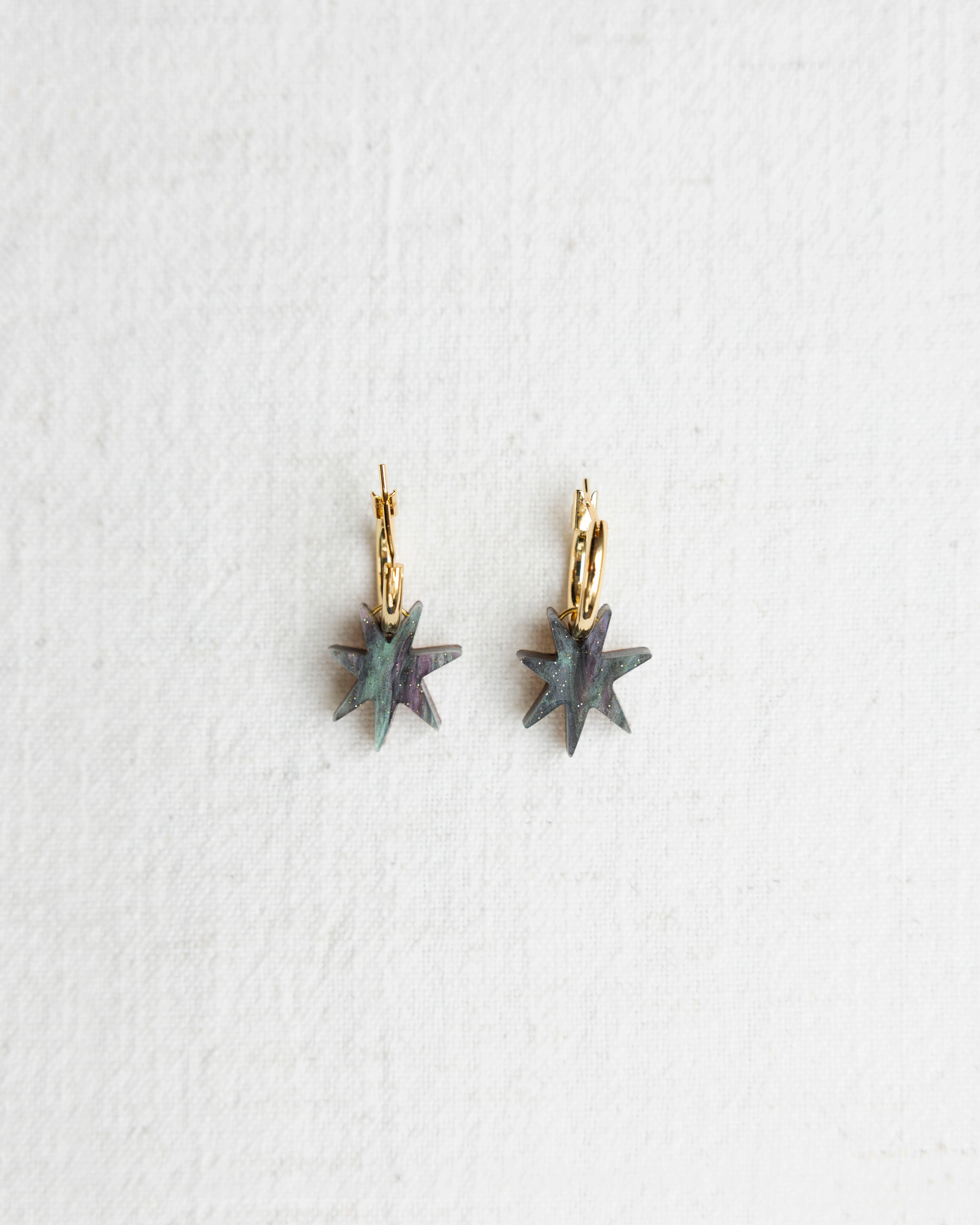 Hand Drawn Star Hoops – Smoke Black Sparkle - Image 2