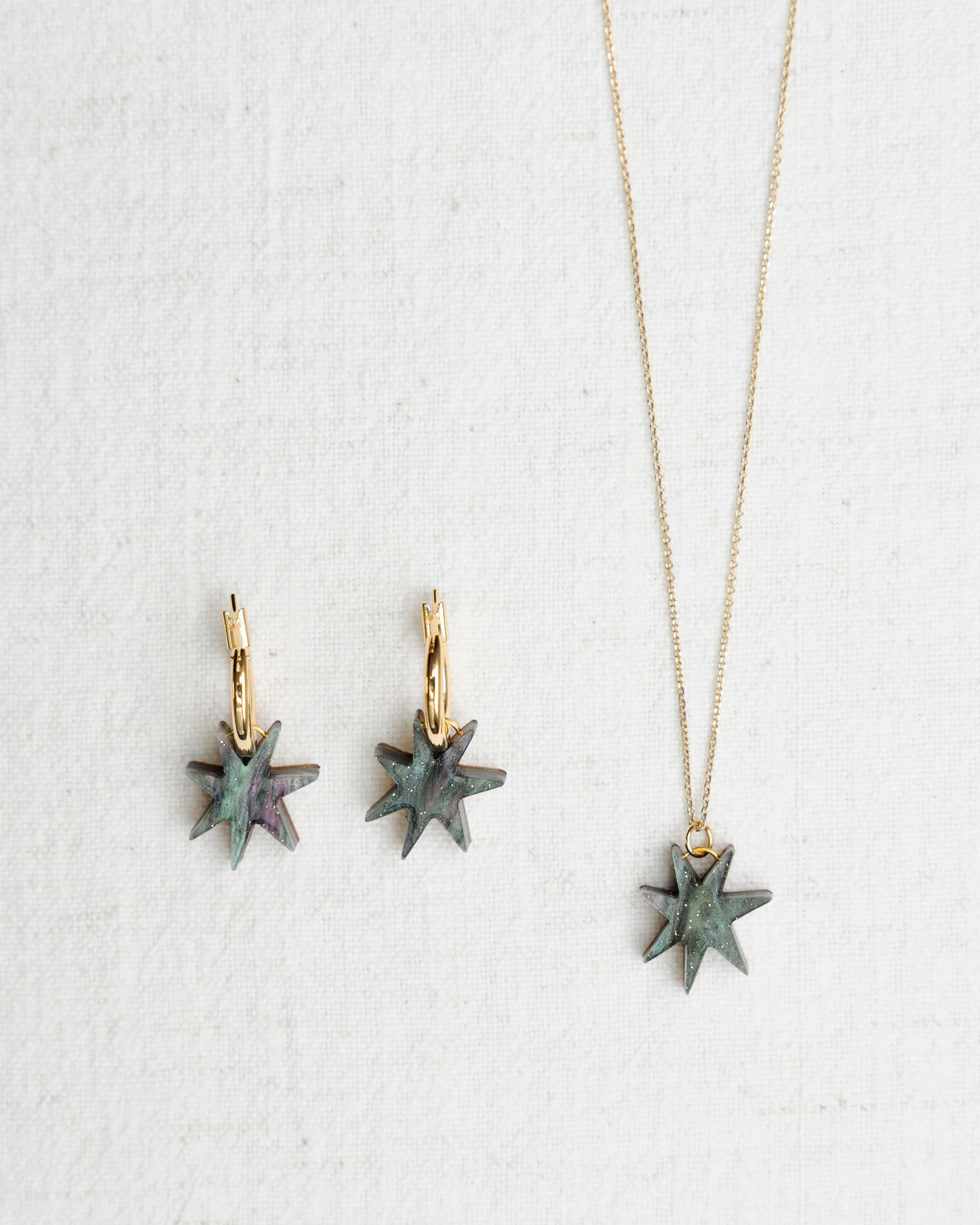 Hand Drawn Star Hoops – Smoke Black Sparkle - Image 3