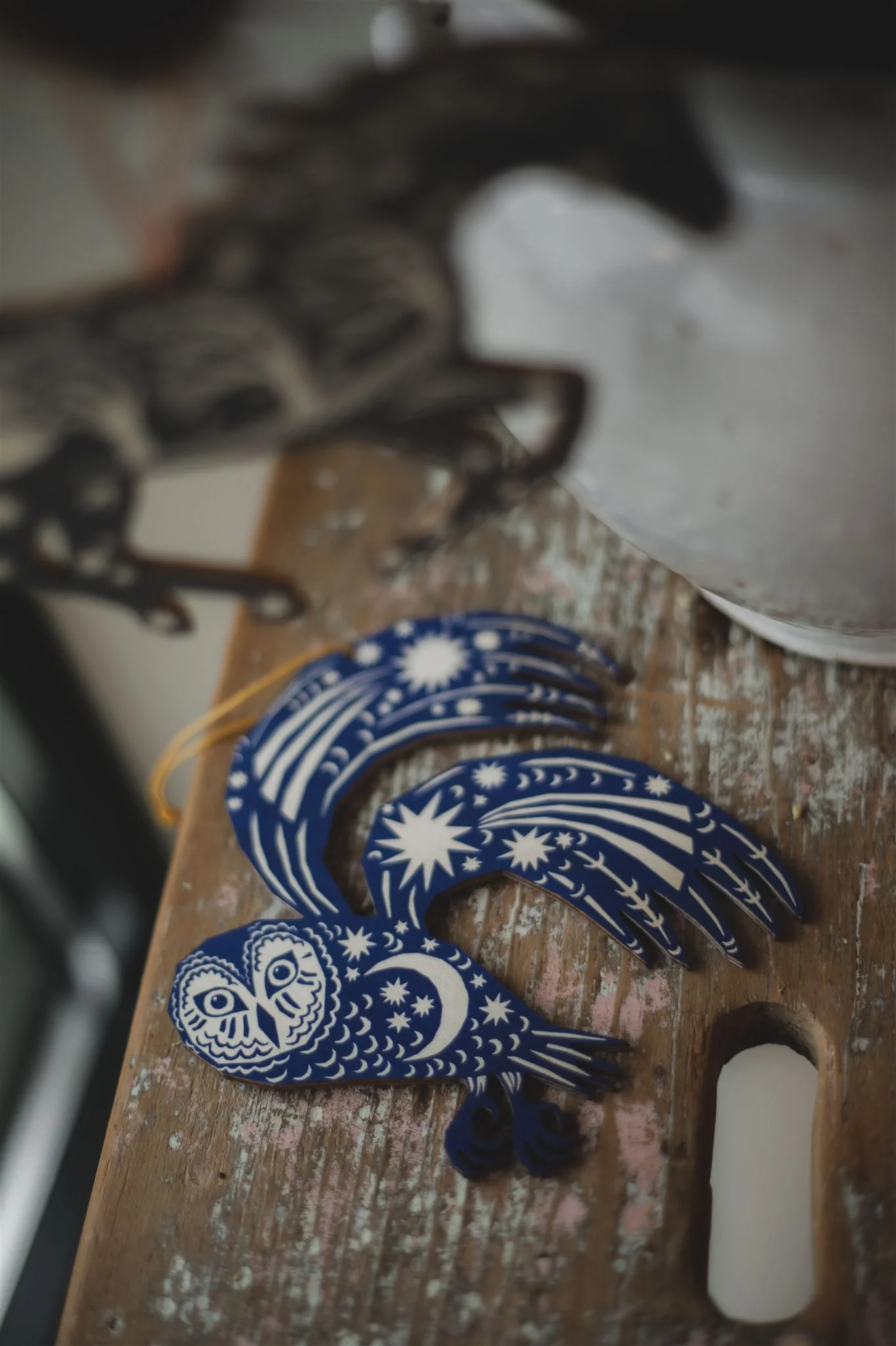 Owl Midnight Screenprinted Wooden Decoration - Image 3