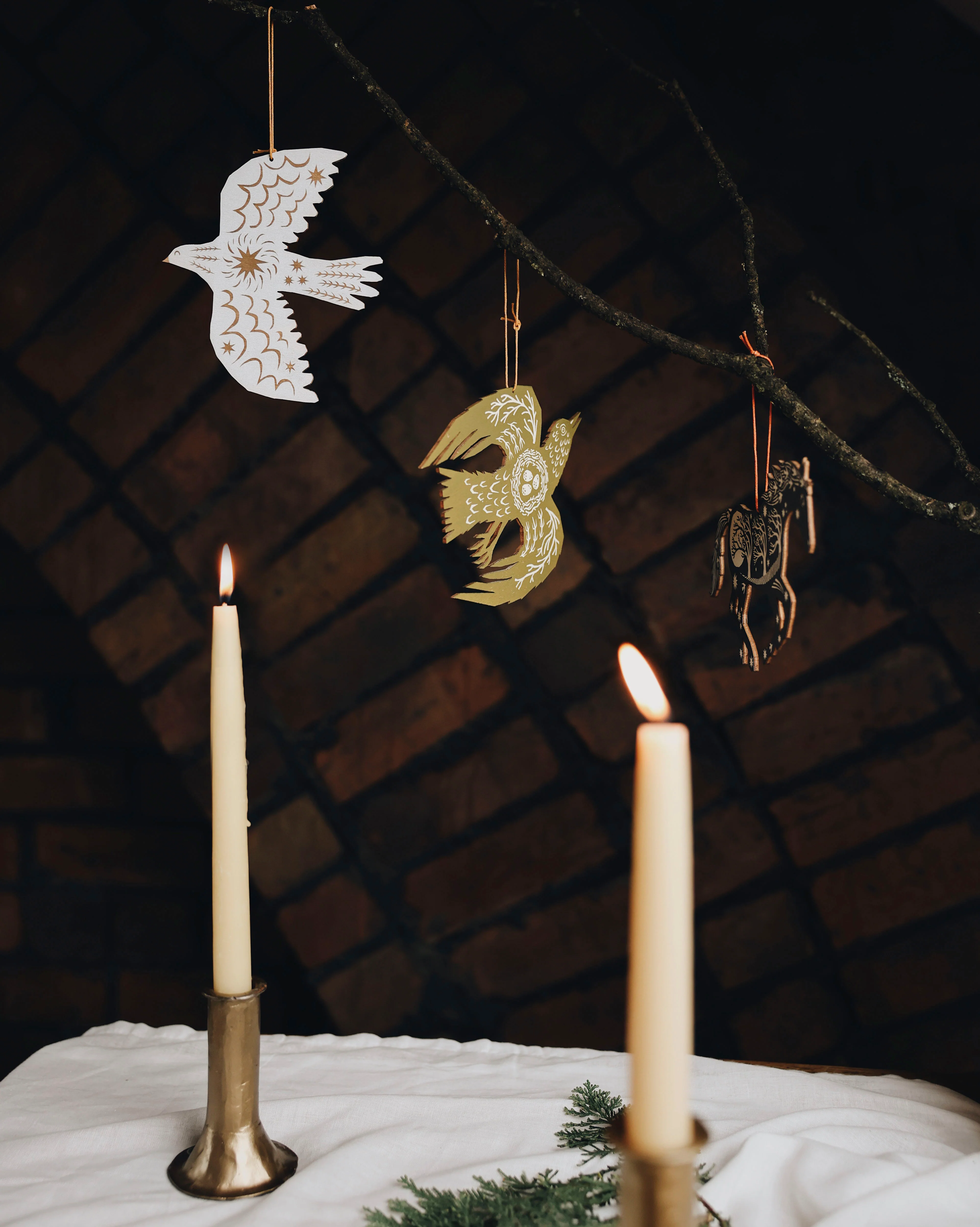 White Winter Bird Screenprinted Wooden Decoration