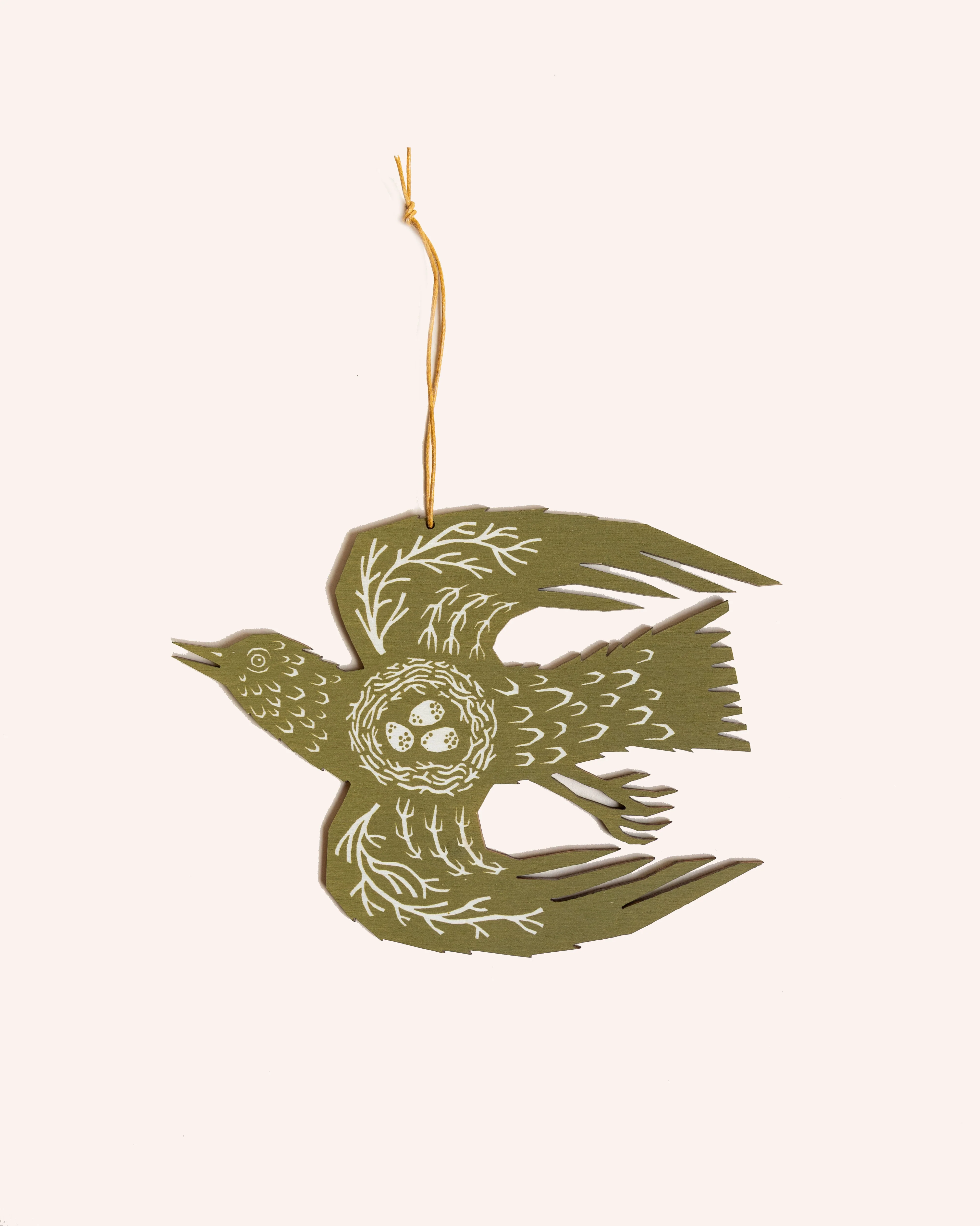 Woodland Bird Screenprinted Wooden Decoration